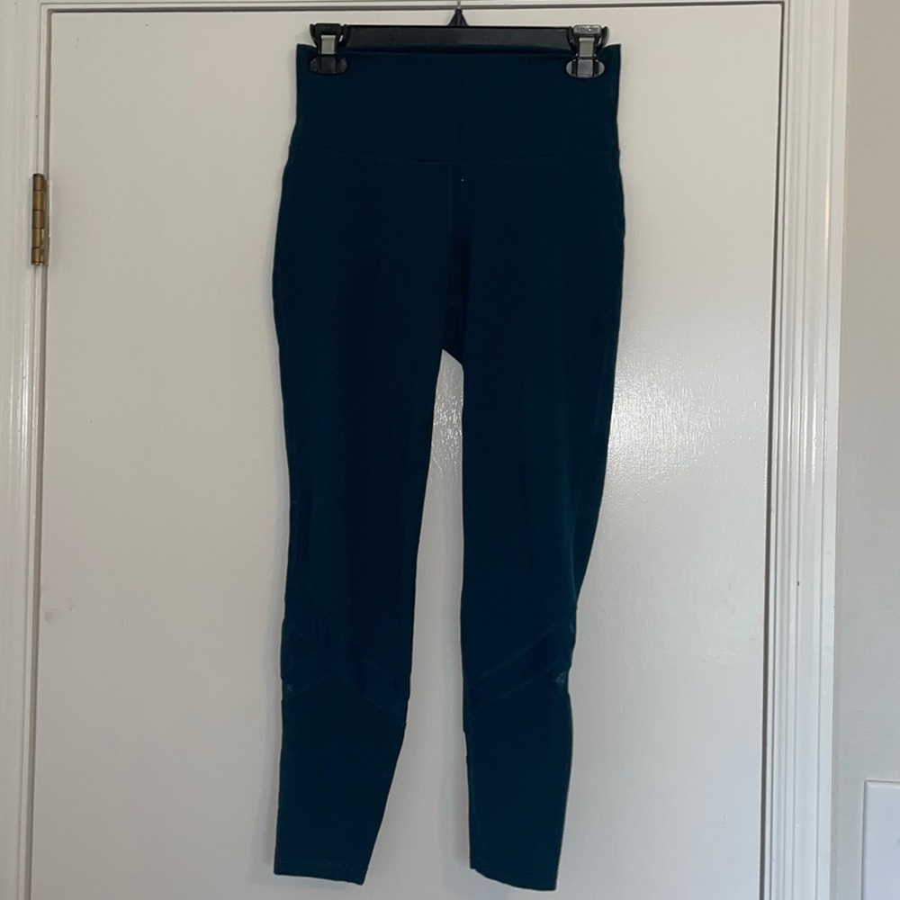 Dark teal Yoga leggings with mesh detail M